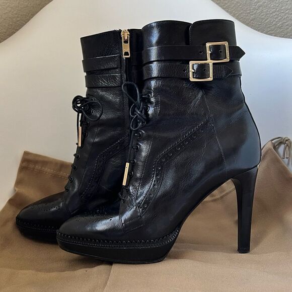 Burberry Brogue Manners 100 Platform Ankle Boots / Booties Size 38 - Picture 1 of 13